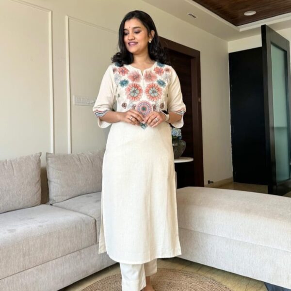Get festive ready with our new Kurta pant sets with embroidery work beautiful