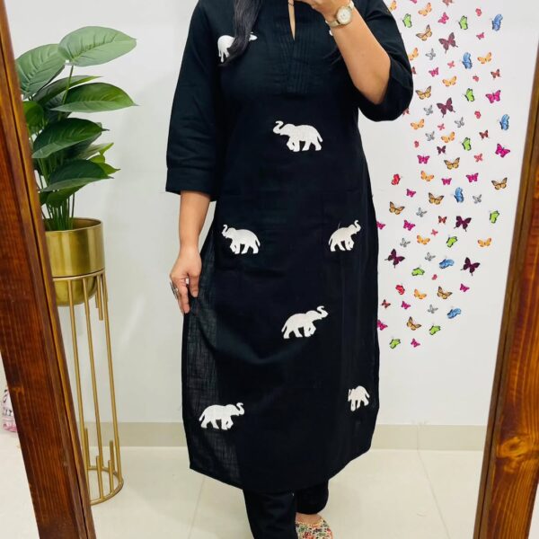 Elevate your look with this stylish solid co-ord set in soft cotton elephant thread work