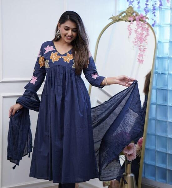 Pure Rayon super kurta with beautiful emb yoke & pant with malmal cotton dupatta