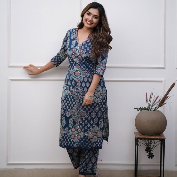 ethnic Heavy Cotton Kurti with Pant with cotton cot set