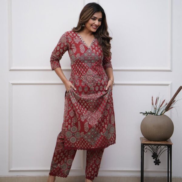 ethnic Heavy Cotton Kurti with Pant with cotton cot set