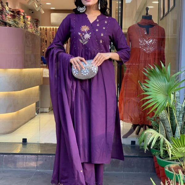 Heavy sequence embroidery cotton fabric kurti pant and dupatta