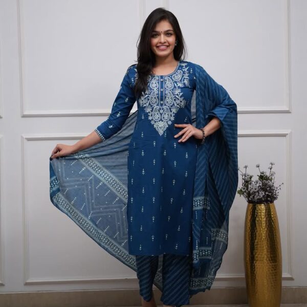ethnic Heavy Cotton Pure fine Cotton fabric Embroidery Work Kurti with Pant