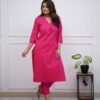 classy kurti manual tagai work detailing & moti work with tussles on neckline