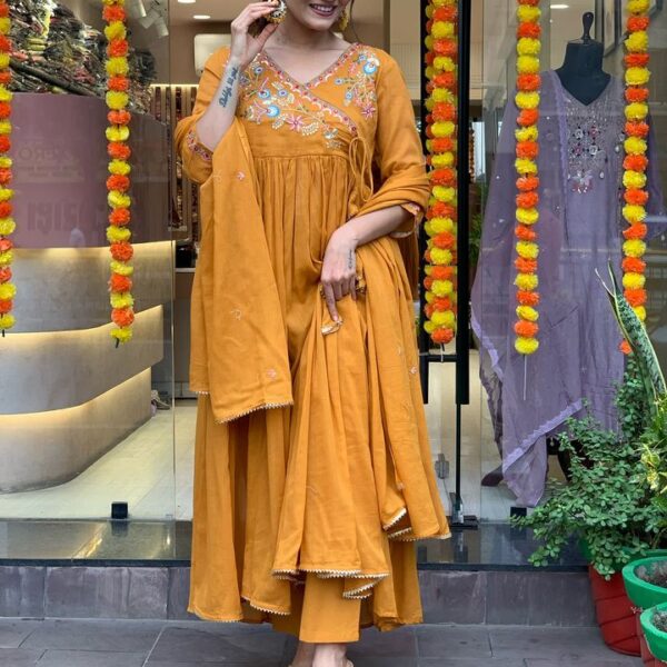 Cool Prices Of Viscose Chanderi Embroidery Top With Bottom & Viscose Chanderi Work Dupatta