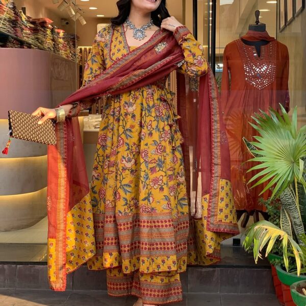 angrakha  Anarkali design suqens work Moti work anarkali 3pcs kurti set
