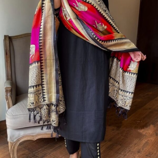 handloom cotton kurta in black, all over machine thread embroidery work