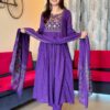 The perfect of traditional wear  New anarkali kurta set with Cotton Pant & Malmal Dupatta with tier pattern...