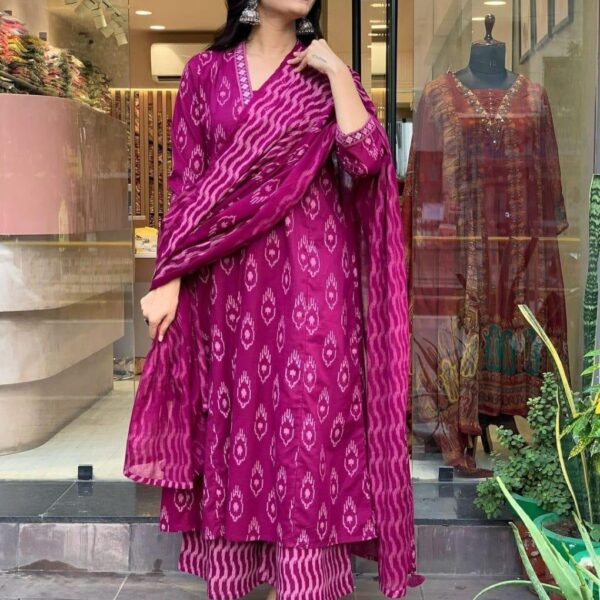 Athira Pure cotton ikkat  suit set with embroidery work all over the neck and sleeves (Copy)