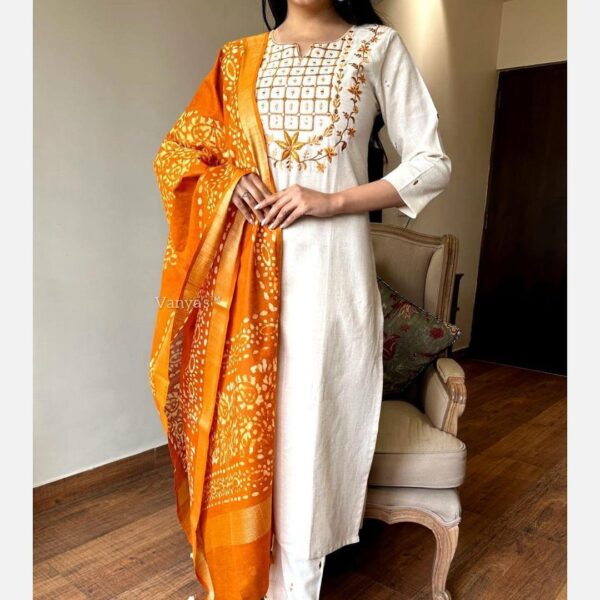 Premium collection in linen dupatta What better way to enjoy your days in our handloom cotton suit and pure linen