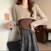 Beautiful women in spring, autumn jazzy cool bottoming top maul with overalls blouse two-piece set" trendy (Copy)