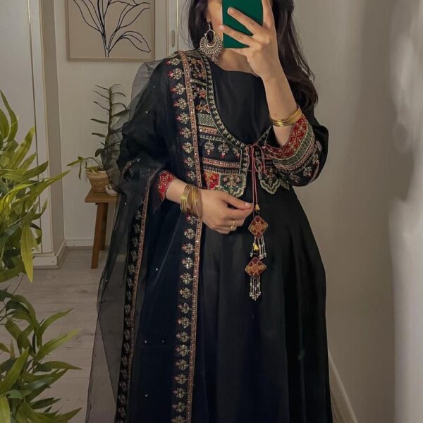 New designer embroidery  Anarkali Gown with dupatta set Good quality Embroidery Chanderi Silk fabric  (Copy)