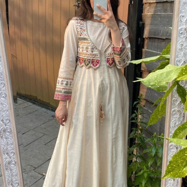 New designer embroidery  Anarkali Gown with dupatta set Good quality Embroidery Chanderi Silk fabric 