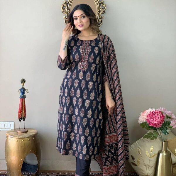 Exclusive process print Stitched Rayon beautiful kurta with pants and dupatta