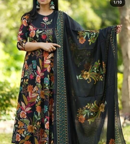 Walk gracefully in our new cotton Anarkali Kurtis & dupatta set