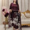 Pure Cotton Kurtis with self print with pant and mal mal printed dupatta 3 pic set (Copy)