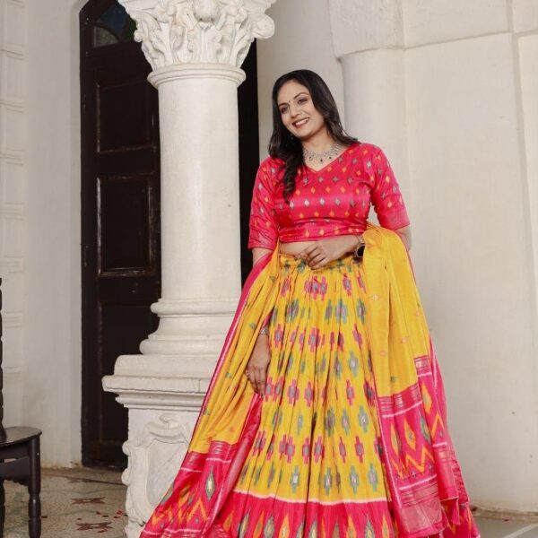 This festive session you definitely would have worn one of your favorite outfit. So we have curated a collection of patola print traditional lehenga choli. 